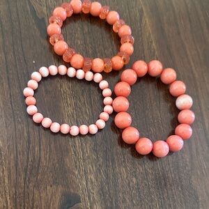 Coral color bead bracelets (set of 3)